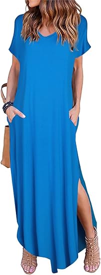 V-neck Casual Loose Long Slit Dress